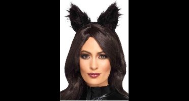 Smiffys Oren haarband Long Pile Fur Cat Zwart