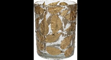 Theelichthouder glas decoratie Leaf transparant 10x10x13cm sfeer.