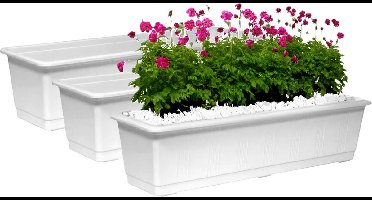 Geli Plantenbak kunststof - Set van 3x stuks - wit - L60 x B17,5 x H14,5 cm - Bloembakken/plantenbakken voor binnen/buiten