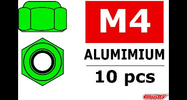 Team Corally - Aluminium zelfborgende zeskantmoer - M4 - Groen - 10 st