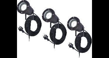 3x HOFTRONIC Sydney - GU10 Tuinspot voor buiten - 1.5 Meter kabel met eurostekker - 5 Watt 450 lumen - Aluminium Prikspot met grondspies - IP65 waterdicht - 6000K daglicht wit - Ook te gebruiken als wandspot - Gazon spotlight - Schijnwerper