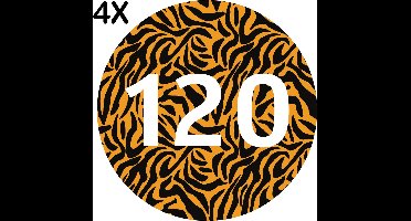 Containerstickers Huisnummer "144" - 25x25cm - Tijger Print Cirkel met Wit Nummer- Set van 4 dezelfde Vinyl Stickers - Klikostickers