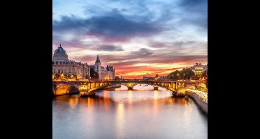 Avondgloren boven de oevers van de Seine in Parijs - Fotobehang (in banen) - 450 x 260 cm