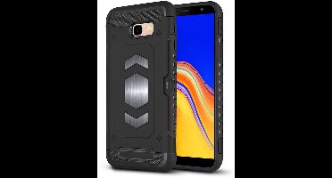 Ntech Geschikt voor Samsung Galaxy J4 Plus (2018) Luxe Armor Case Pashouder - Zwart