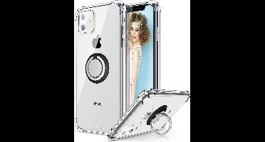 Hoesje Geschikt voor iPhone 12 Pro Max hoesje - Backcover met Zwarte Ringhouder - Verstevigde hoeken - Transparant