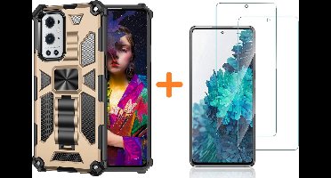 Hoesje Geschikt Voor Samsung Galaxy A51 Hoesje Military Grade Invisible Built-in Kickstand - Galaxy A51 Metal Plate, Anti-Scratch Shockproof Goud - Screenprotector Galaxy A51-2 Pack