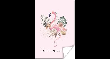 Quote 'Be Flamazing' met een flamingo en bloemen op een lichtroze achtergrond 20x30 cm - klein - Foto print op Poster (wanddecoratie woonkamer / slaapkamer)