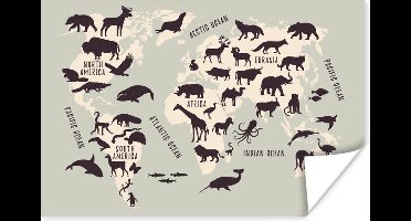 Wereldkaart - Kinderen - Grijs - 30x20 cm - Poster