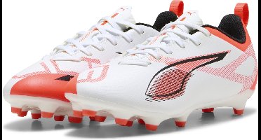 PUMA ULTRA 5 PLAY FG/AG Jr Unisex Sportschoenen - PUMA White-PUMA Black-Glowing Red