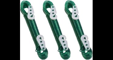 Lifetime Clean Waslijn - 3x - 20 meter - PVC - groen - drooglijn / waslijndraad - wasgoed ophangen - met 2 haakjes