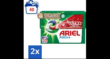 2 x Ariel +Ultra - Vlekverwijderaar & Wasmiddelcapsules - Pods+ - Witte en Gekleurde Was - 20 Wasbeurten - Ariel Pods+ - Wasmiddelcapsules - Vlekkenverwijderaar - Wasmiddel - Wascapsules