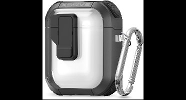 Schokbestendig Hoesje - Geschikt voor Apple AirPods 2 & 1e Generatie - Hardcase Met Sleutelhanger - Transparant & Zwart