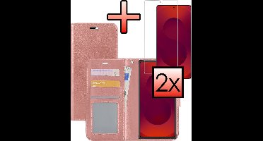 Hoesje - Met 2x Screenprotector - Geschikt voor Samsung Galaxy S25 Ultra - Luxe Pasjeshouder - Bookcase Portemonee - Flip Case - Kunstleer Book Case - Flipcase Hoes - Book Cover - Walletcase - Portemonneehoes - Rosé goud