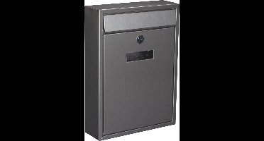 Perel Brievenbus met naamplaatje, Ibiza wandbrievenbus, wandmontage, met slot, deksel, afsluitbaar, incl. 2 sleutels, inox, 36 x 26 x 8 cm, zilvergrijs