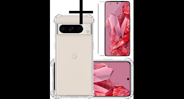 Hoesje - Met Screenprotector - Geschikt voor Google Pixel 8 Pro - Sterk & Shockproof - Siliconen Case - Back Cover - Telefoon Hoes - Shock Proof - Transparant