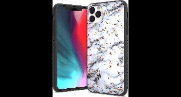 LuxeBass Siliconen hoesje met print geschikt voor Apple iPhone 11 Pro Max - Marmer White - telefoonhoes - gsm hoes - telefoonhoesje