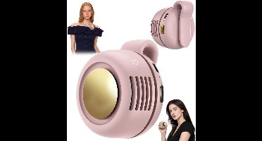 Roze draagbare stille en bladeloze miniventilator met clip — Kleine clipventilator voor op shirt of broekband — Verstelbare ventilator met 3 snelheden — Ideaal voor buiten, op reis en op kantoor — Reisaccessoire & cadeau