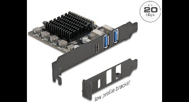 Delock PCI Express x4 Card to 1 x USB Type-C™ 20 Gbps + 2 x Type-A 10 Gbps - Low Profile Form Factor