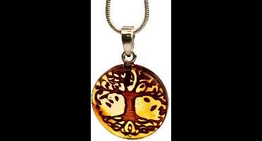 Barnsteen levensboom hanger met 925 sterling zilveren hanger (Amber)