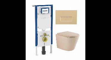 QeramiQ Dely Swirl Toiletset - 36.3x51.7cm - Geberit UP720 Duofix Sigma inbouwreservoir - 35mm zitting - bedieningsplaat beige - rechthoekige knoppen - beige