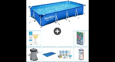 Bestway Rechthoekig Steel Pro Zwembad - 400 x 211 x 81 cm - Blauw - Inclusief Pomp Afdekzeil - Onderhoudspakket - Filter - 7-delig