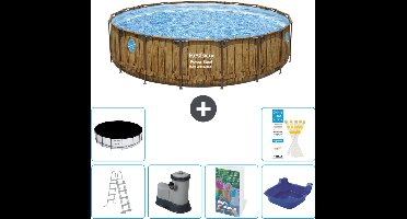 Bestway Rond Power Steel Swim Vista Zwembad - Houtprint - 549 x 122 - Inclusief Pomp - Ladder - Afdekzeil Voetenbad - 7-delig