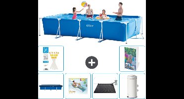 Intex Rechthoekig Frame Zwembad - 450 x 220 x 84 cm - Blauw - Inclusief Afdekzeil - Loungebed - Solar Mat - Zwembadfilterpomp - 7-delig