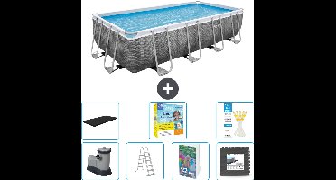 Bestway Rechthoekig Power Steel Zwembad - Rattanprint - 549 x 274 x 122 - Inclusief Pomp - Ladder - Afdekzeil - Onderhoudspakket - Vloertegels - 8-delig