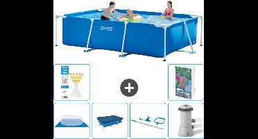 Intex Rechthoekig Frame Zwembad - 300 x 200 x 75 cm - Blauw - Inclusief Grondzeil - Afdekzeil - Schoonmaakset - Zwembadfilterpomp - 7-delig