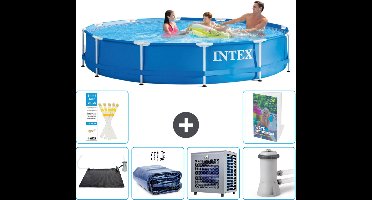 Intex Rond Frame Zwembad - 366 x 76 cm - Blauw - Inclusief Solar Mat - Solarzeil - Warmtepomp - Zwembadfilterpomp - 7-delig