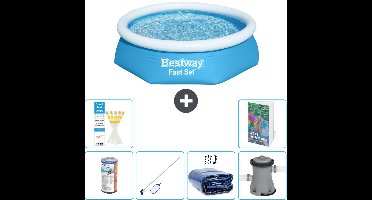 Bestway Rond Opblaasbaar Fast Set Zwembad - 244 x 61 cm - Blauw - Inclusief Filter - Schoonmaakset - Solarzeil - Zwembadfilterpomp - 7-delig