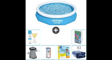 Bestway Rond Opblaasbaar Fast Set Zwembad - 305 x 66 cm - Blauw - Inclusief Pomp Filter - Onderhoudspakket - Solarzeil - 7-delig