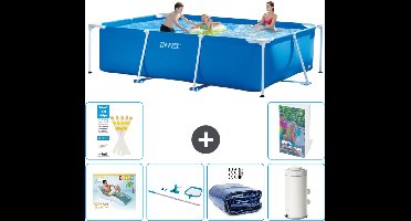 Intex Rechthoekig Frame Zwembad - 300 x 200 x 75 cm - Blauw - Inclusief Loungebed - Schoonmaakset - Solarzeil - Zwembadfilterpomp - 7-delig