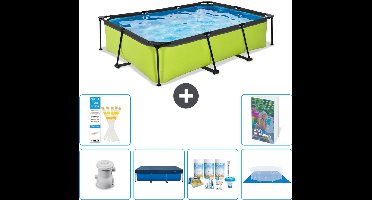 EXIT Rechthoekig Lime Frame Zwembad - 300 x 200 x 65 cm - Inclusief Pomp Afdekzeil - Onderhoudspakket - Grondzeil - 7-delig