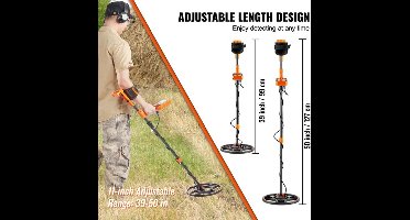 Metaaldetector - Metaalzoekapparaat voor professionals - Hoge nauwkeurigheid - Oplaadbaar - LCD-scherm - Verstelbaar 39-50in - 7 modi - 12in spoel - IP68 - Zwart en oranje