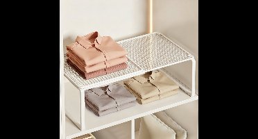 Uitschuifbare metalen draadplank organizer - Verstelbaar in lengte van 38-62 cm - Stapelbaar opbergrek voor kledingkast/keuken/voorraadkast/badkamer/schoenenkast/gereedschapskast - Wit