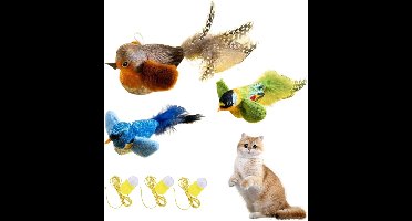 Pack of 3 Interactieve Kat Speelgoed Vogels - Catnip Speelgoed - Realistische Chirpende Pluche Vogels