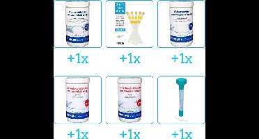 Zwembad Onderhoudspakket - Onderhoud Zwembad - bevat Chloor - Testrips - Chloor - PH-min - PH-plus en Thermometer (6-delig)