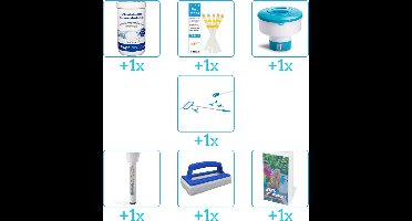 Zwembad Onderhoudspakket - Onderhoud Zwembad - bevat Chloor - Testrips - Chloordrijver - Schoonmaakset - Thermometer - Scrubborstel en Zwembadgids (7-delig)