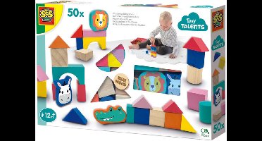 SES Creative - Tiny Talents - Houten bouwblokken - 52-delige set - Montessori blokken - vrolijke kleuren - eindeloos te combineren Speelgoed 1 Jaar