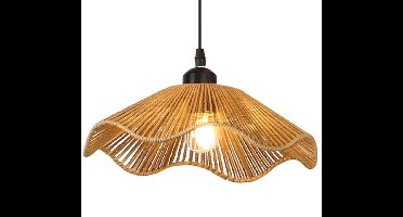 Handgeweven hanglamp van henneptouw. Hanglamp van smeedijzer en rotan. Plafondlamp in industriële stijl. Geschikt voor boerderijen, kantoren in rustieke stijl, bars, cafés en soortgelijke omgevingen.