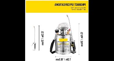 RVS Tuinsproeier - Rugspuit - Onkruidsproeier - Sproeier - Drukspuit - 4L - Handpomp - Verstelbare Messing Nozzle - voor Tuin - Reiniging - Desinfectie