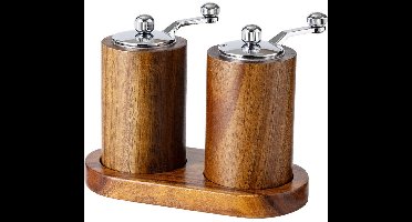 Retro Kleur Handmatige Pepermolen Set met Acacia Houten U-vormige Basis