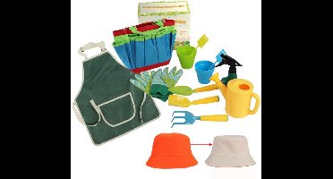 Tuiniersset voor kinderen en peuters – Inclusief harkje, schepje, plantschepje, schort, handschoenen, gieter, draagtas en plantenspuit – Het beste buitenspeelgoed en cadeau voor jongens en meisjes