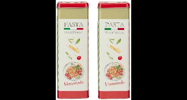 Excellent Houseware Pasta / spaghetti bewaarblik Nostagia - 2x - rood - metaal - Italiaans - 10 x 8 x 20 cm - keuken voorraadbussen