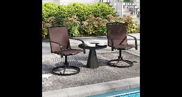 Tuinstoel – Tuinstoelen – Draaifauteuil – Relaxstoel – Loungestoel – Set van 2 – 360° Draaibaar – Handmatig Verstelbare Rugleuning – Hoogwaardige Ademende Stof – Bruin