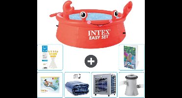 Intex Rond Opblaasbaar Easy Set Zwembad - 183 x 51 cm - Rood - Krab - Inclusief Loungebed - Solarzeil - Warmtepomp - Zwembadfilterpomp - 7-delig