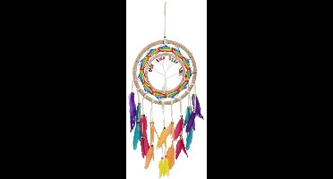 Gerimport Dromenvanger/dreamcatcher - mobiel - multi - veertjes/kraaltjes - 32 cm