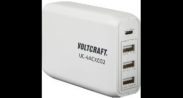 VOLTCRAFT UC-4ACX002 USB-oplader 62 W 1x USB-C, 3x USB-A USB PD Wit Binnen