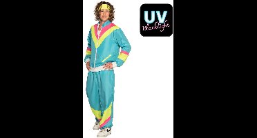 Boland - Trainingspak Retro dude neonblauw (L) - Volwassenen - - 80's & 90's - Disco